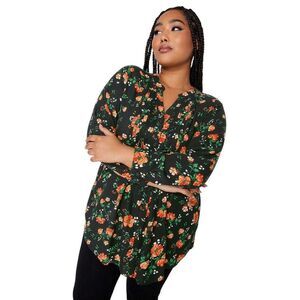 Yours Womens/Ladies Floral Woven Tunic / Black/Red